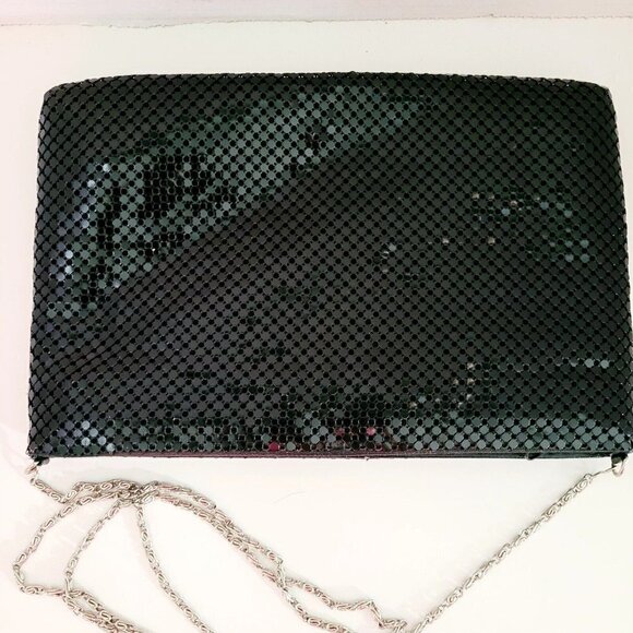 Vintage Black Mesh Silvertone Chain Purse Crossbody Clutch Evening Bag Handbag - Picture 3 of 12